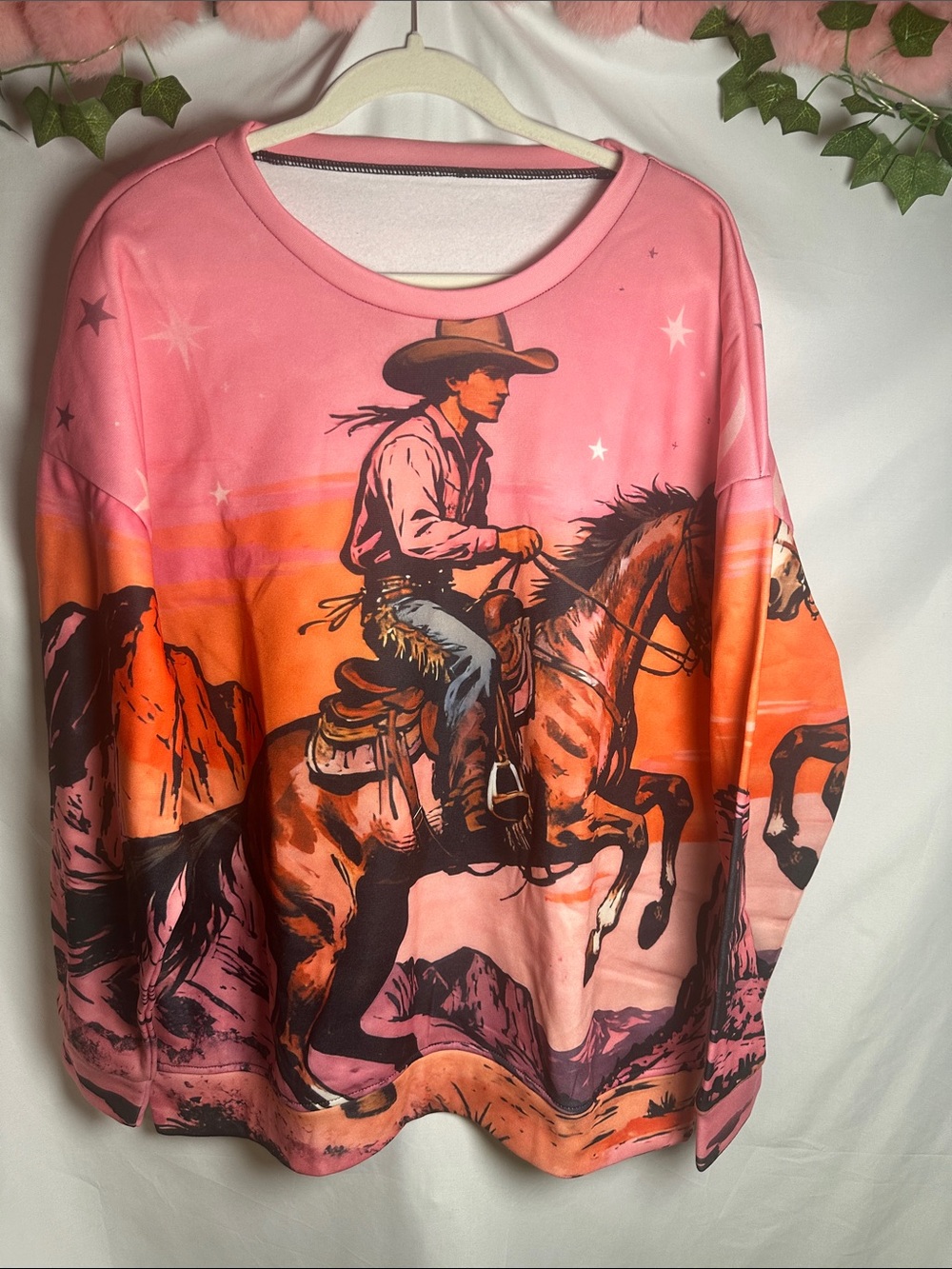 Source Unknown Pink and Orange Western Cowboy Sweatshirt